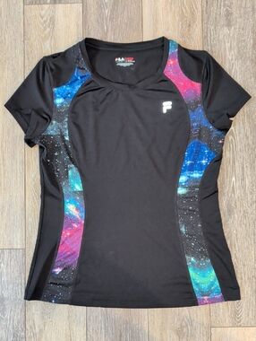 Fila Black Athletic Tee with Galaxy Multicolor Panels